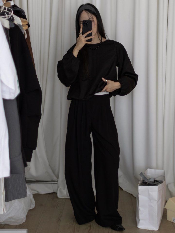 Inssense - Korean Women Fashion - #momslook - Slim Waist Wool Pleated Wide Trousers - 3