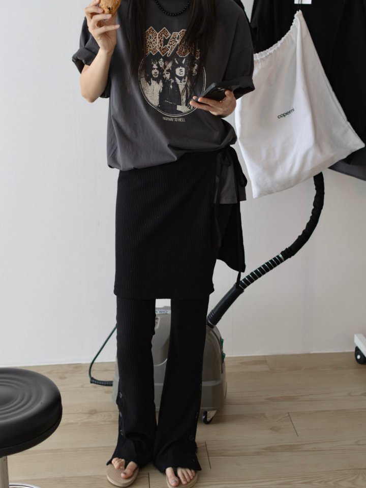 Inssense - Korean Women Fashion - #momslook - Wrap Layered Slim Fit Rib Banding Button Flared Trousers - 7
