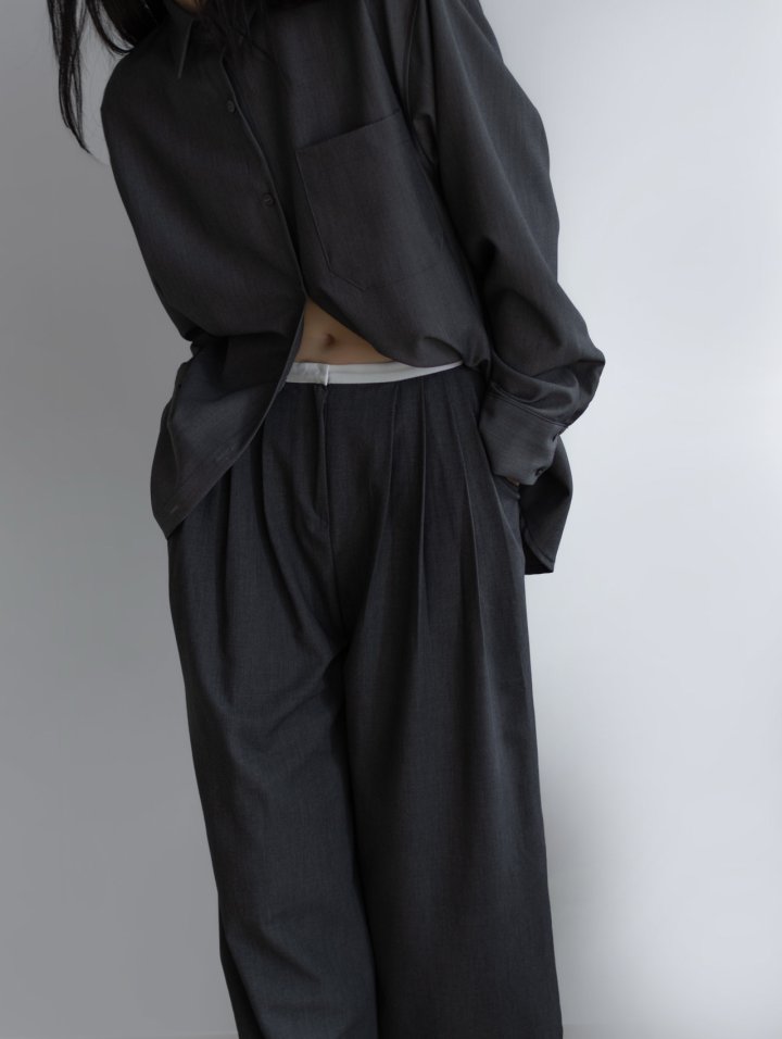 Inssense - Korean Women Fashion - #momslook - Slim Waist Wool Pleated Wide Trousers - 2
