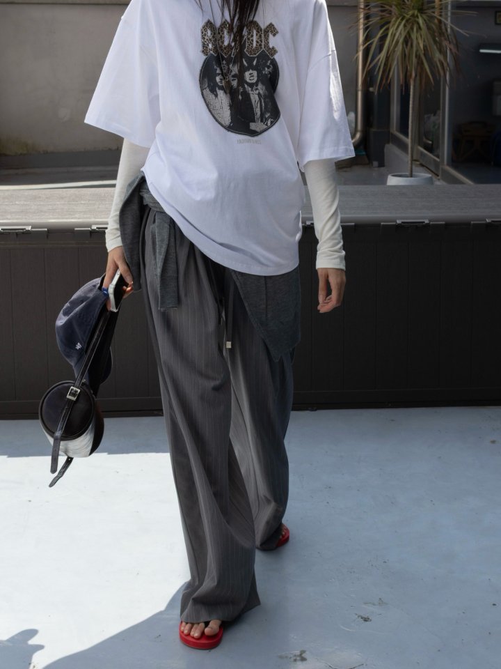 Inssense - Korean Women Fashion - #momslook - Contrast Panel Stripe Wide Pants - 3