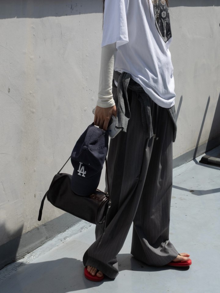 Inssense - Korean Women Fashion - #momslook - Contrast Panel Stripe Wide Pants - 5