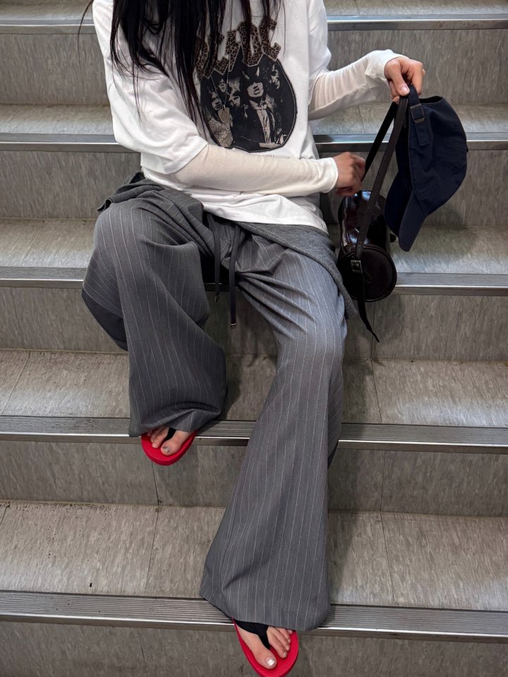 Inssense - Korean Women Fashion - #momslook - Contrast Panel Stripe Wide Pants - 7