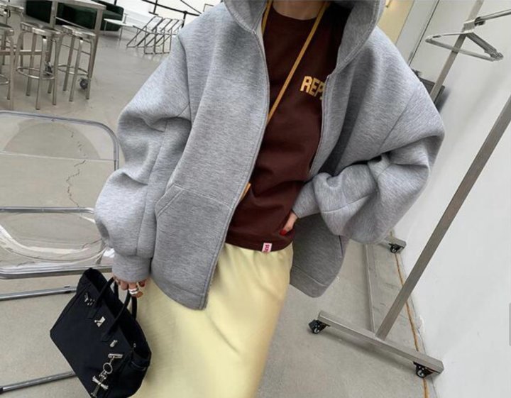Inssense - Korean Women Fashion - #momslook - Oversized Neoprene Balloon Sleeve Two Way Zipped Hoodie - 2