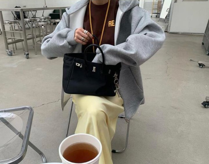 Inssense - Korean Women Fashion - #momslook - Oversized Neoprene Balloon Sleeve Two Way Zipped Hoodie - 2