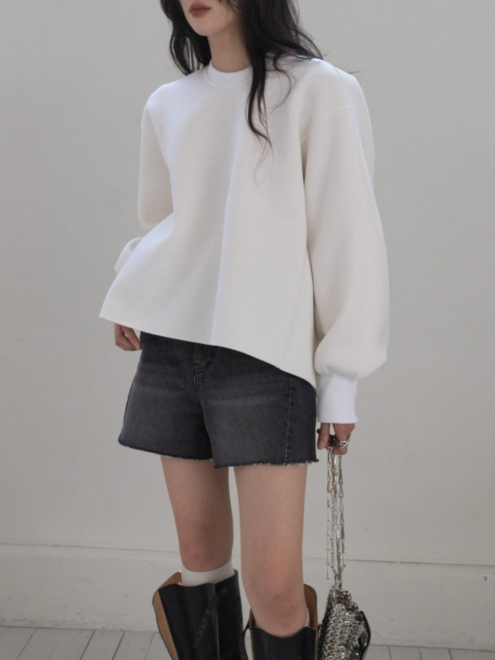 Inssense - Korean Women Fashion - #momslook - Volume Unbalanced Neoprene Sweatshirts