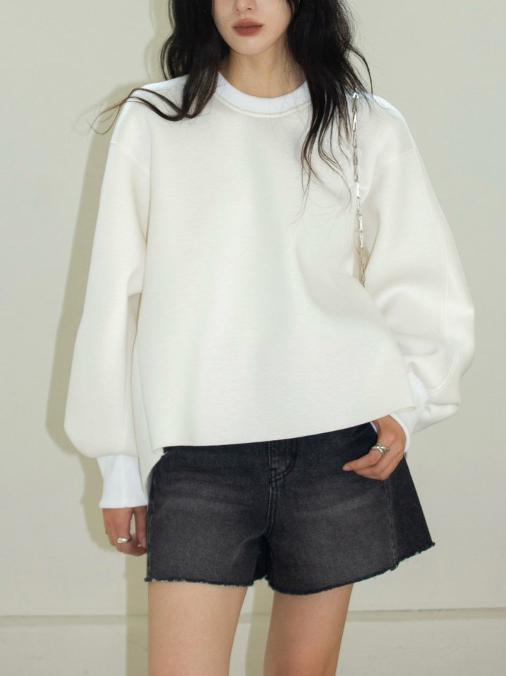 Inssense - Korean Women Fashion - #momslook - Volume Unbalanced Neoprene Sweatshirts - 11
