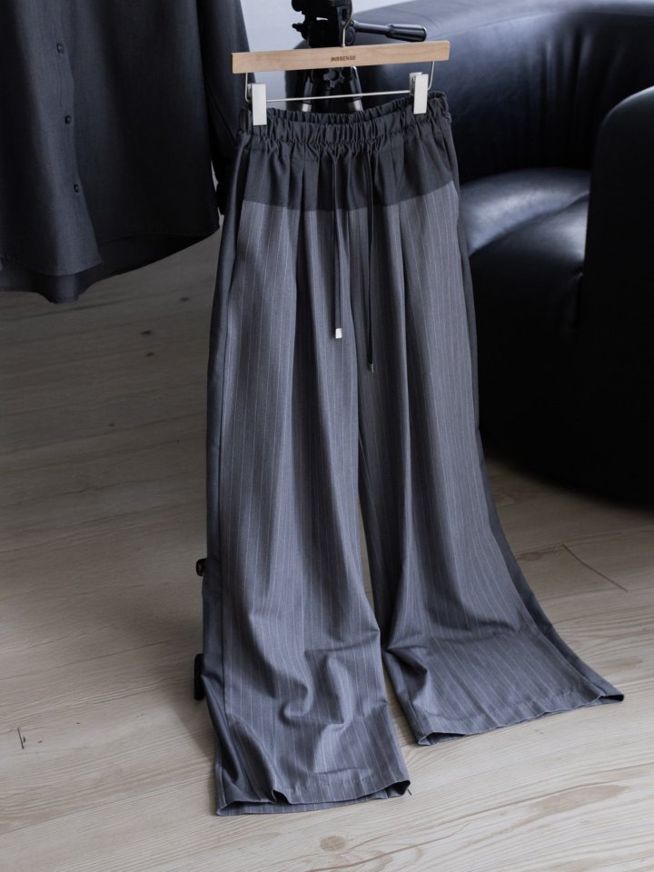 Inssense - Korean Women Fashion - #momslook - Contrast Panel Stripe Wide Pants - 11