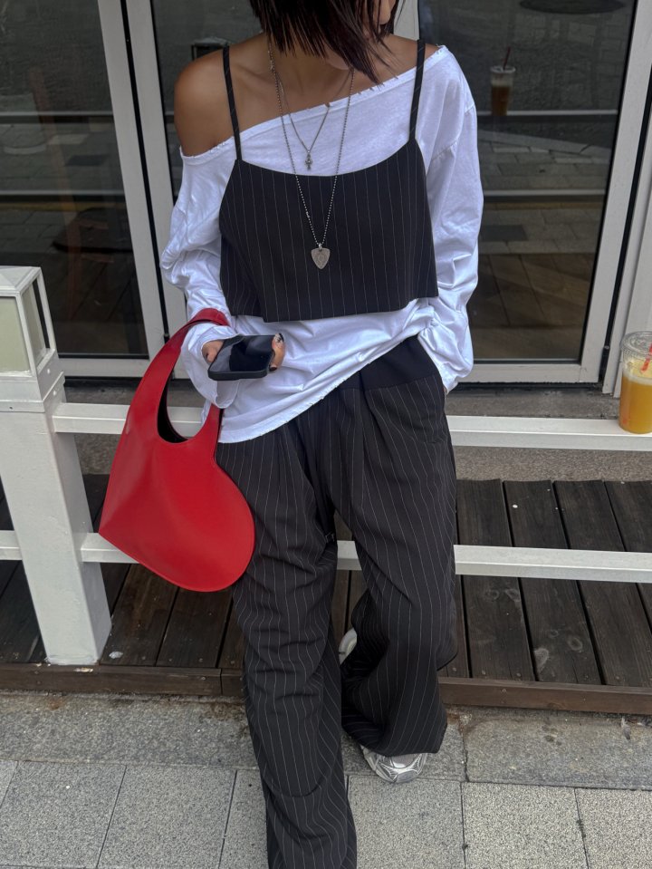 Inssense - Korean Women Fashion - #momslook - Contrast Panel Stripe Wide Pants - 5