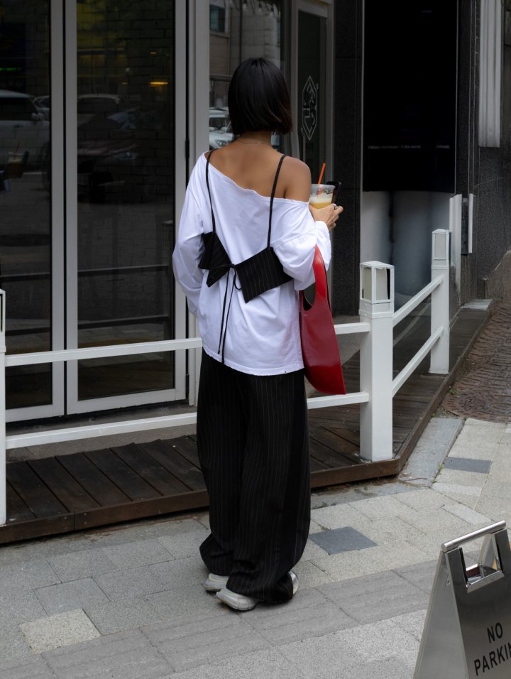Inssense - Korean Women Fashion - #momslook - Contrast Panel Stripe Wide Pants - 9
