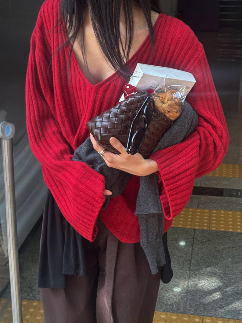 Inssense - Korean Women Fashion - #momslook - Oversized Merino Wool V-neck Knit - 2