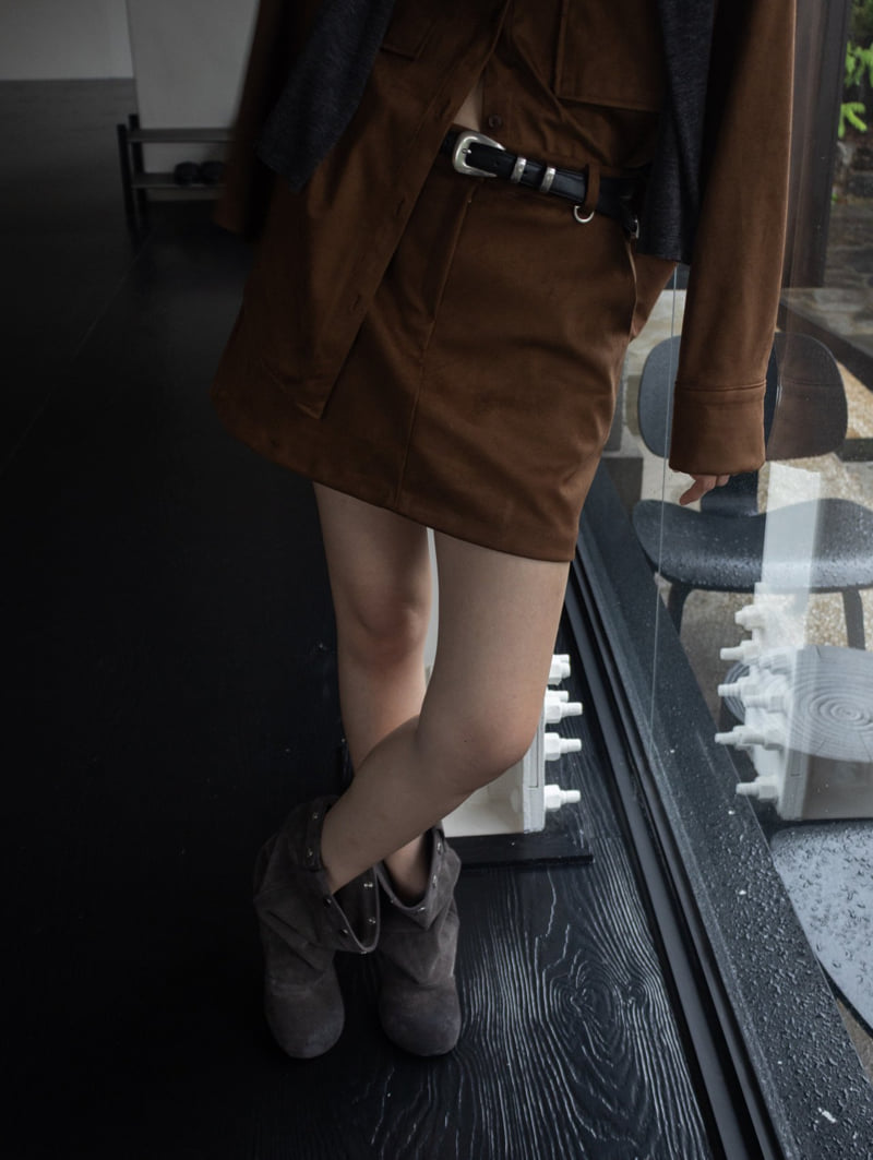 Inssense - Korean Women Fashion - #momslook - Suede Mini Skirt - 3