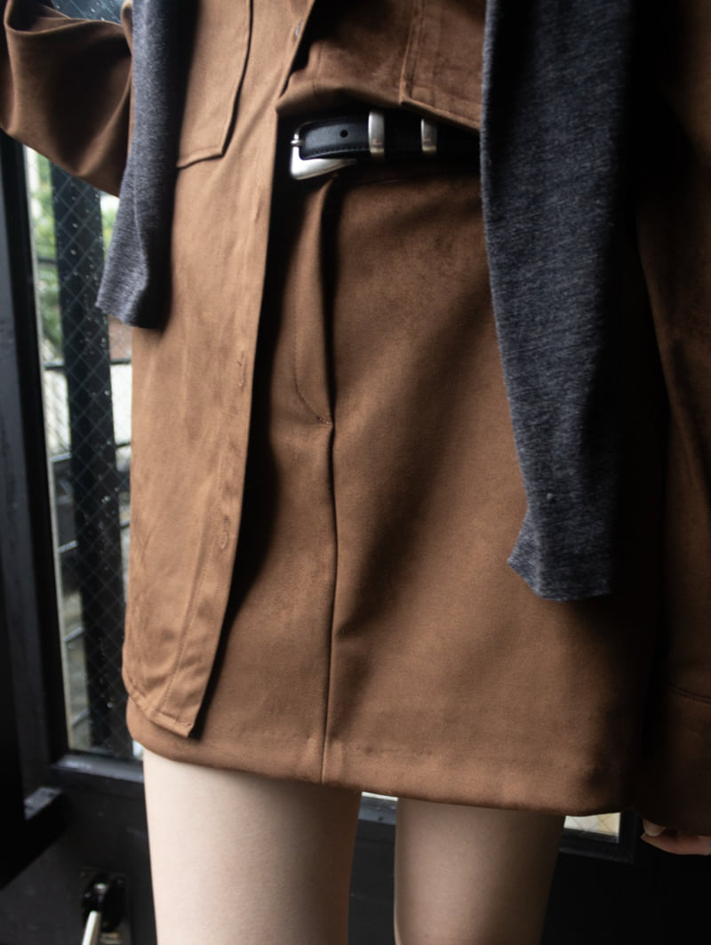 Inssense - Korean Women Fashion - #momslook - Suede Mini Skirt - 5