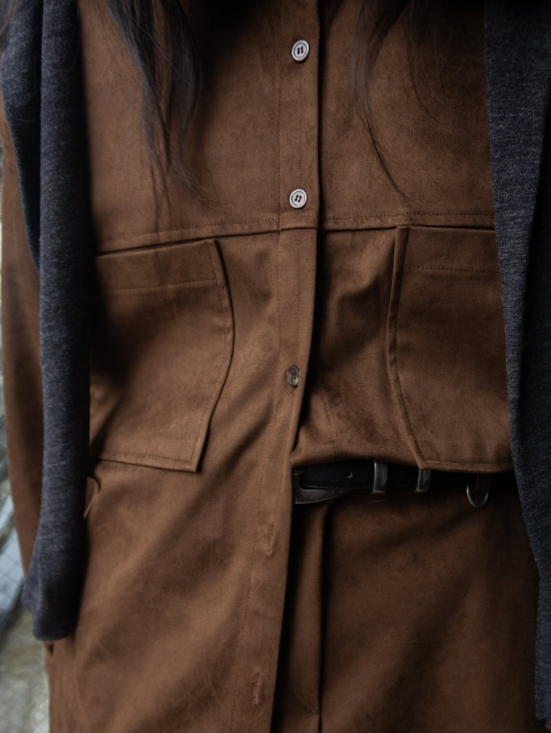 Inssense - Korean Women Fashion - #momslook - Oversized Suede Shirt - 2