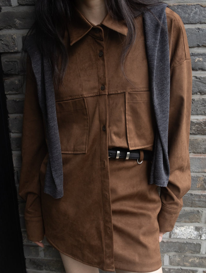 Inssense - Korean Women Fashion - #momslook - Oversized Suede Shirt - 6