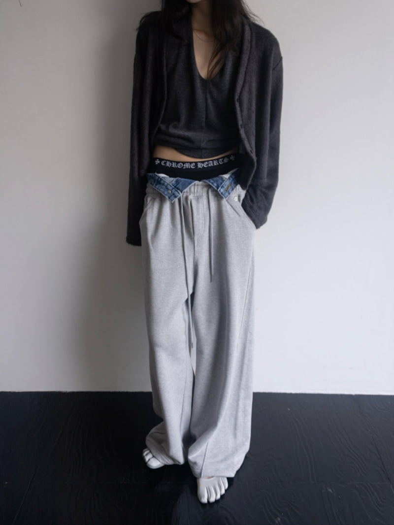 Inssense - Korean Women Fashion - #momslook - Denim Waist Layered Sweat Pants - 6