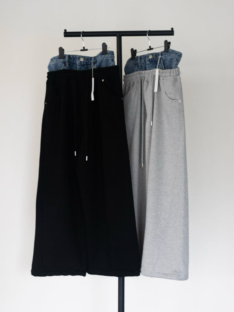 Inssense - Korean Women Fashion - #momslook - Denim Waist Layered Sweat Pants - 11