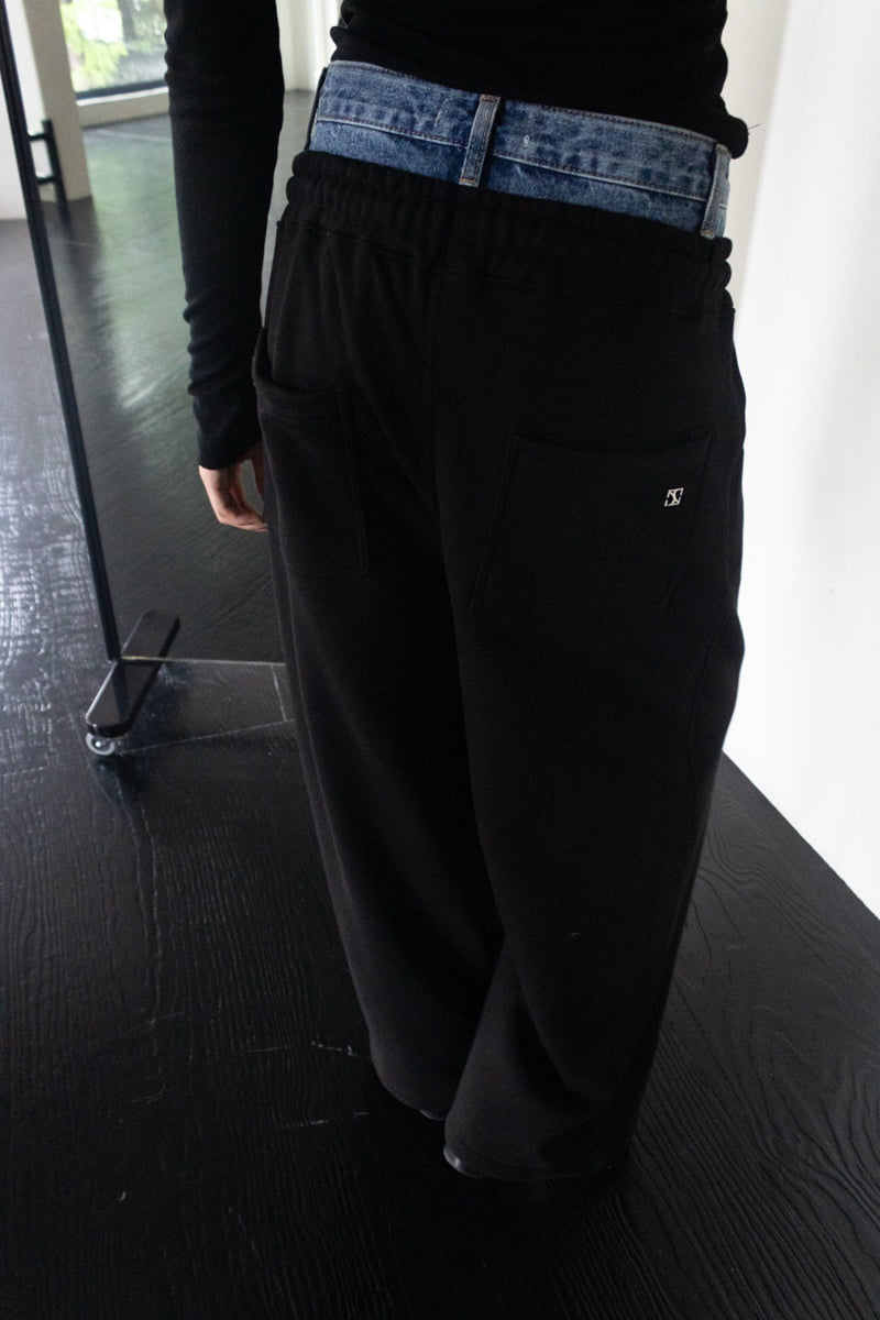 Inssense - Korean Women Fashion - #momslook - Denim Waist Layered Sweat Pants - 5