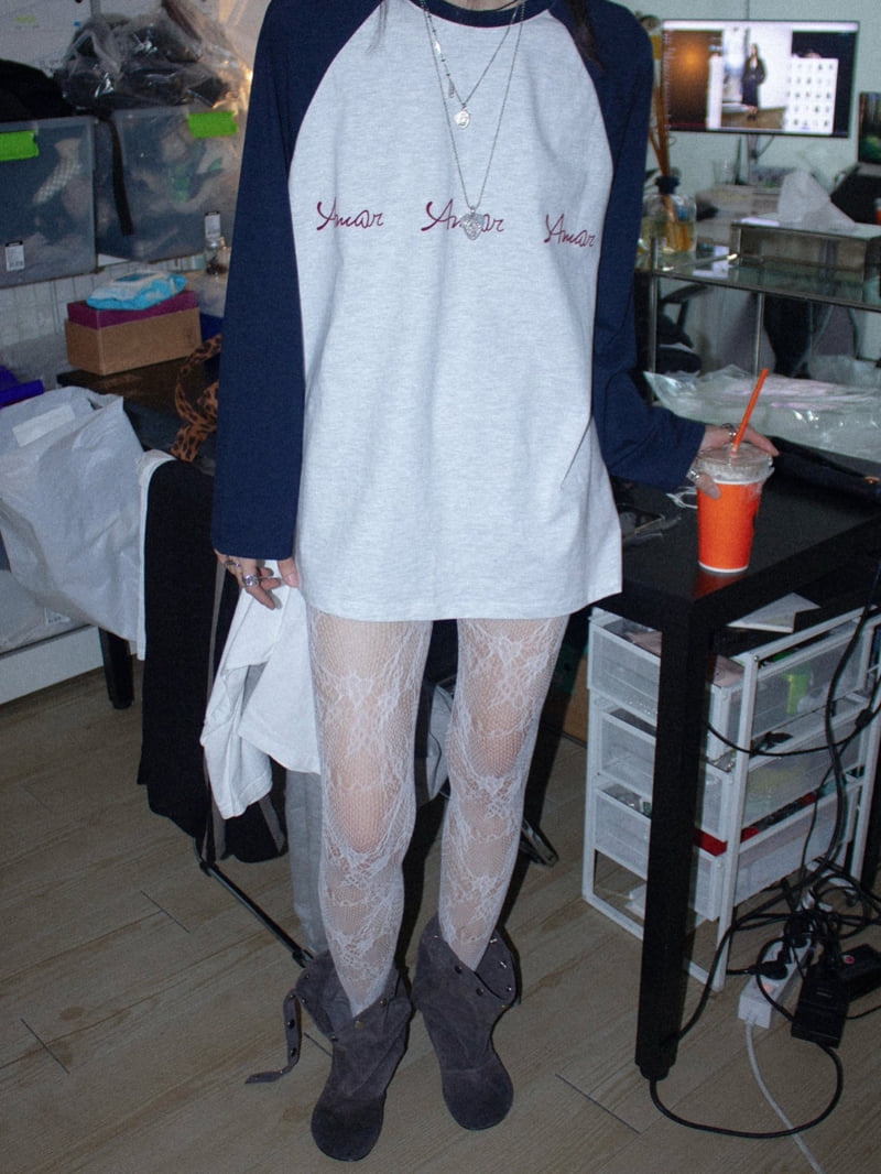 Inssense - Korean Women Fashion - #momslook - Oversized Raglan Flocked Lettering Tee - 10
