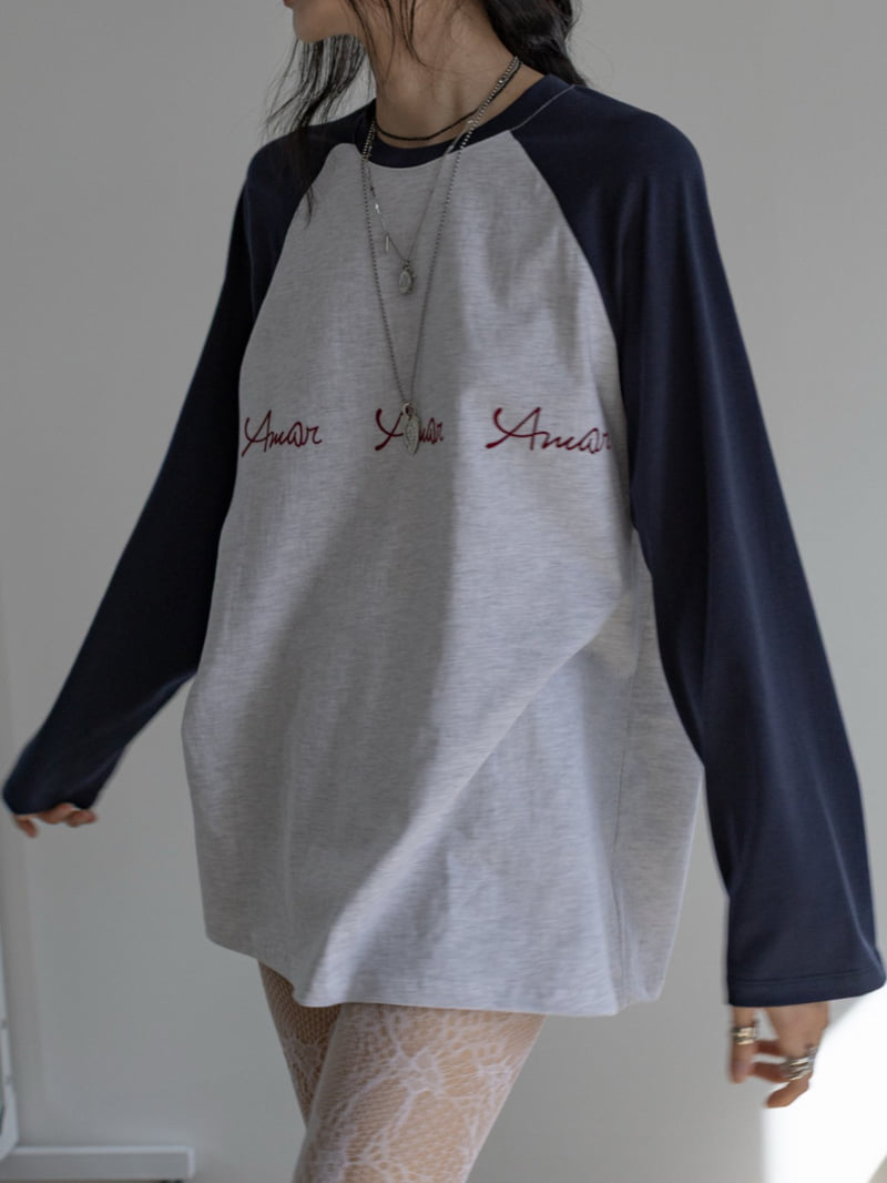 Inssense - Korean Women Fashion - #momslook - Oversized Raglan Flocked Lettering Tee - 2