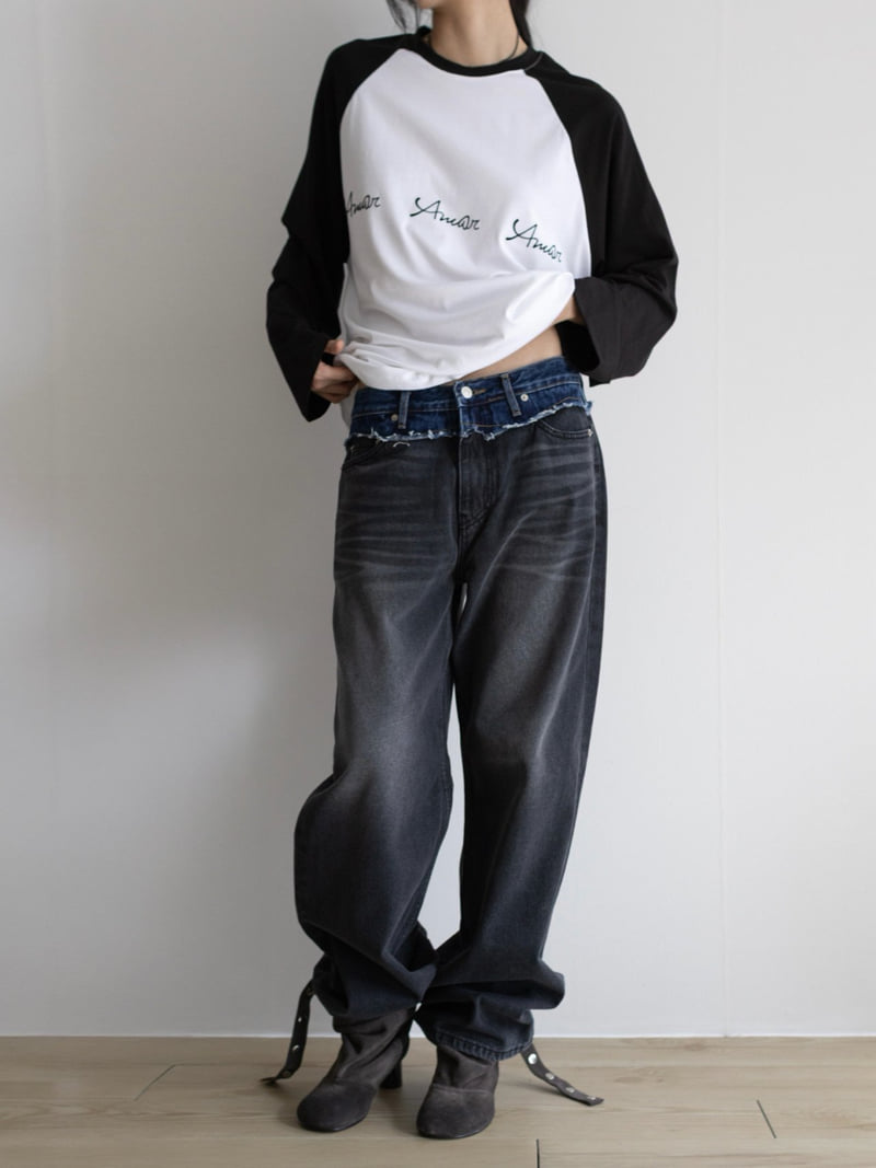 Inssense - Korean Women Fashion - #momslook - Oversized Raglan Flocked Lettering Tee - 6