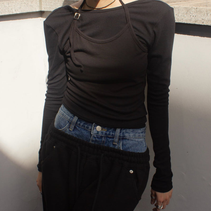 Inssense - Korean Women Fashion - #momslook - Layered Backless Halter Top - 11