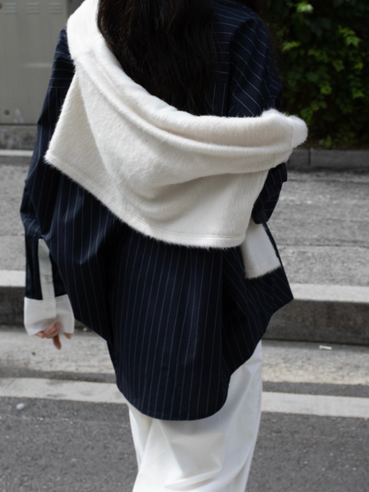 Inssense - Korean Women Fashion - #momslook - Oversized White Contrast Striped Shirt - 5