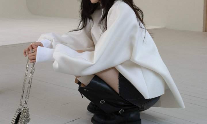 Inssense - Korean Women Fashion - #pursuepretty - Volume Unbalanced Neoprene Sweatshirts - 5