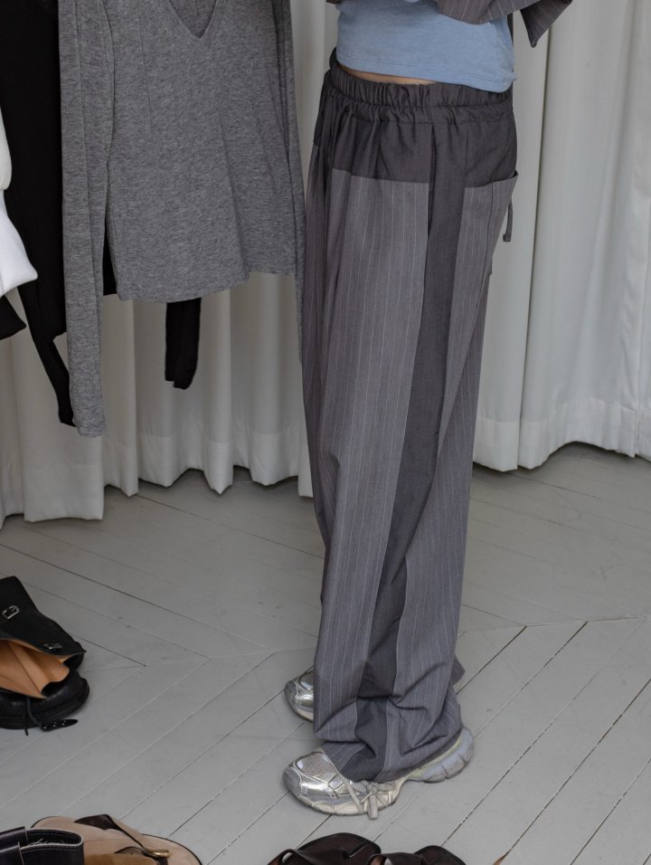 Inssense - Korean Women Fashion - #pursuepretty - Contrast Panel Stripe Wide Pants - 3