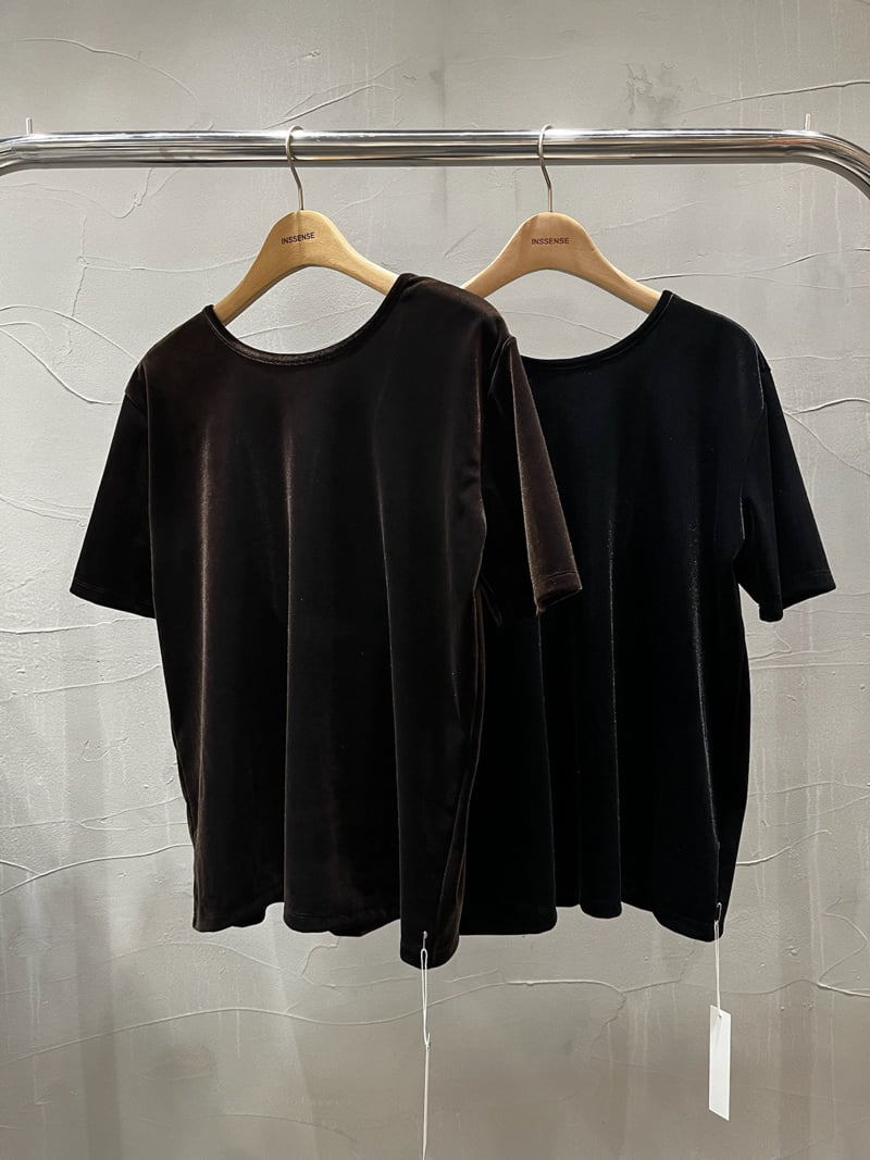 Inssense - Korean Women Fashion - #pursuepretty - Velvet Loose Fit Backless Short Sleeve T-shirt - 11