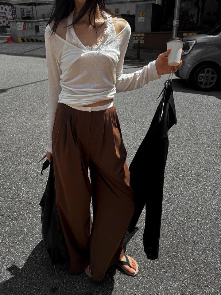 Inssense - Korean Women Fashion - #thatsdarling - Slim Waist Wool Pleated Wide Trousers