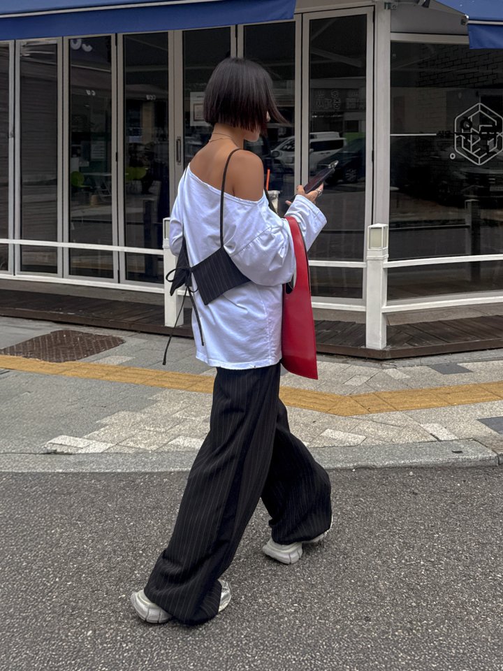 Inssense - Korean Women Fashion - #thatsdarling - Contrast Panel Stripe Wide Pants - 3