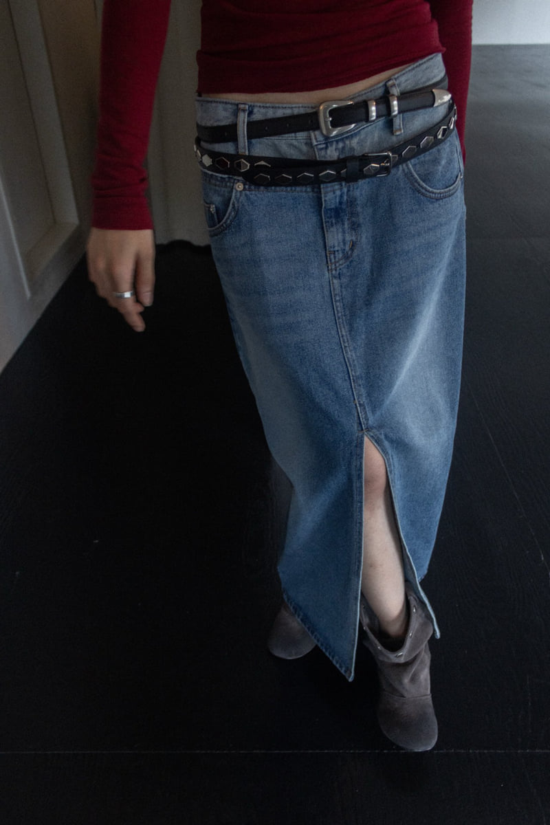 Inssense - Korean Women Fashion - #thatsdarling - Two Tone Front Slit Maxi Denim Skirt - 2