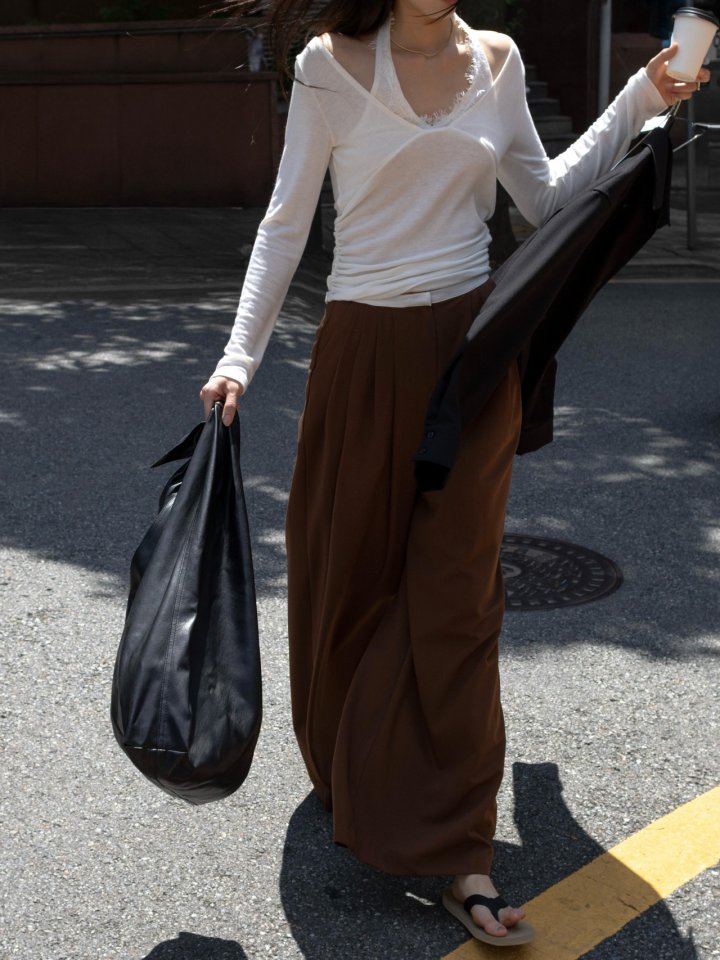 Inssense - Korean Women Fashion - #thelittlethings - Slim Waist Wool Pleated Wide Trousers - 2