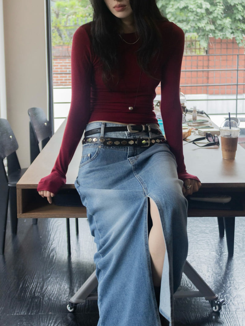 Inssense - Korean Women Fashion - #thelittlethings - Raw Edge Wool Slim Long Sleeve Tee - 2