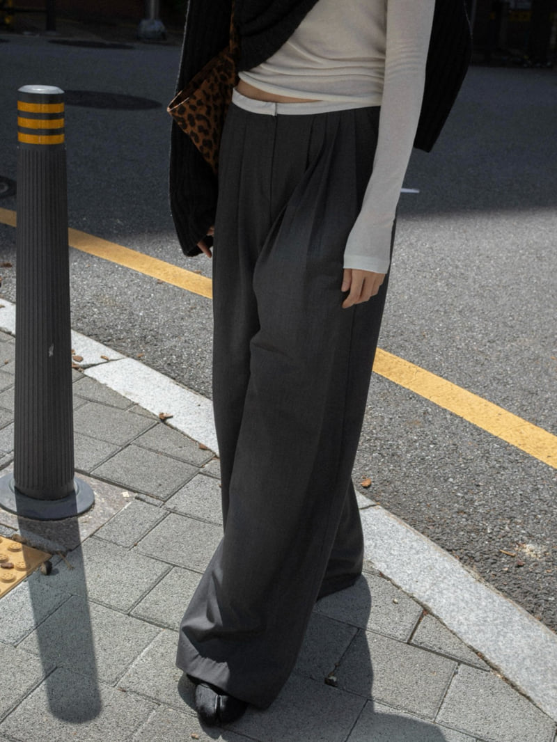 Inssense - Korean Women Fashion - #thelittlethings - Slim Waist Wool Pleated Wide Trousers