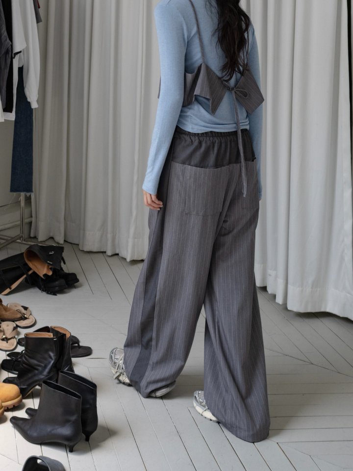 Inssense - Korean Women Fashion - #vintageinspired - Contrast Panel Stripe Wide Pants