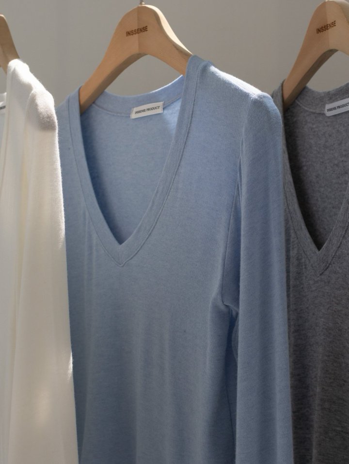 Inssense - Korean Women Fashion - #vintageinspired - Premium Soft Wool Slim V-neck Top - 4