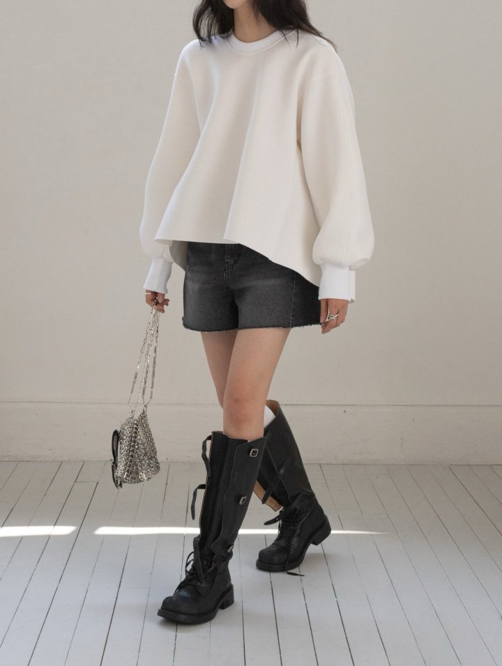 Inssense - Korean Women Fashion - #vintageinspired - Volume Unbalanced Neoprene Sweatshirts - 4