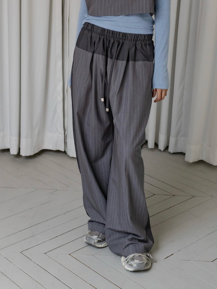 Inssense - Korean Women Fashion - #vintagekidsstyle - Contrast Panel Stripe Wide Pants - 2