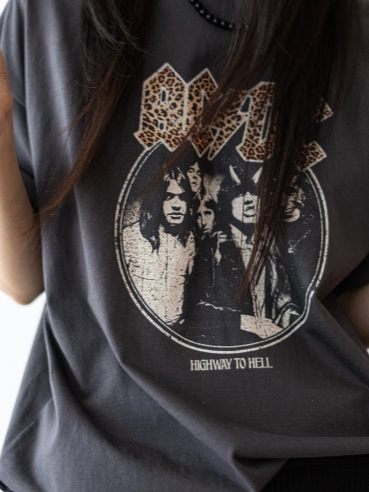 Inssense - Korean Women Fashion - #womensfashion - Oversized Vintage Leopard ACDC Graphic Tee