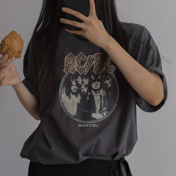 Inssense - Korean Women Fashion - #womensfashion - Oversized Vintage Leopard ACDC Graphic Tee - 7