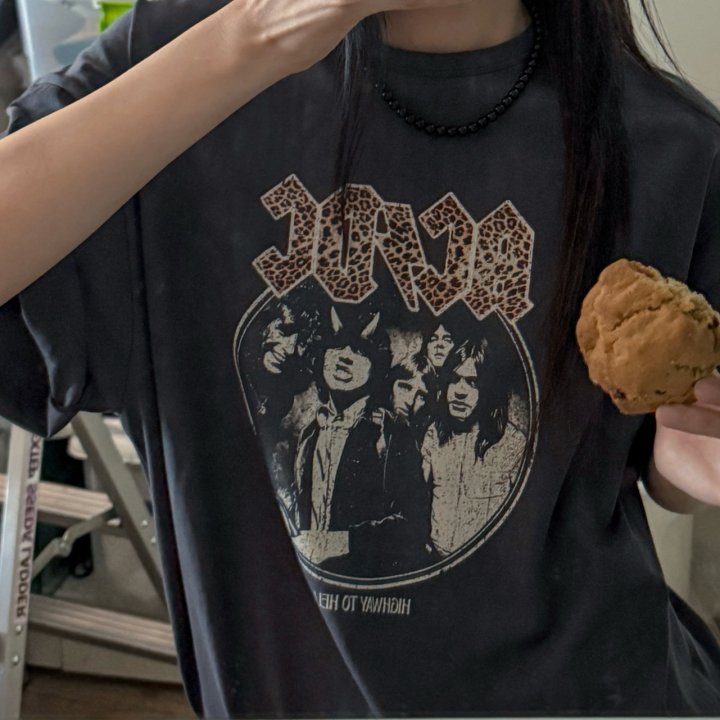 Inssense - Korean Women Fashion - #womensfashion - Oversized Vintage Leopard ACDC Graphic Tee - 9