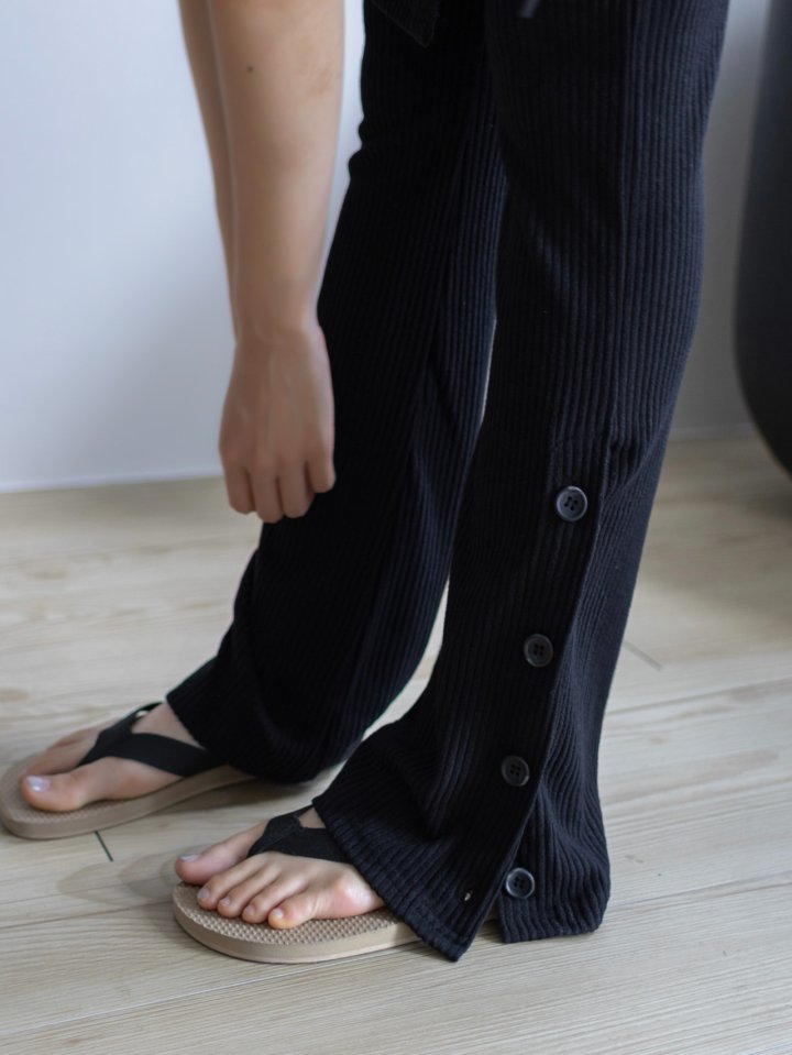 Inssense - Korean Women Fashion - #momslook - Wrap Layered Slim Fit Rib Banding Button Flared Trousers - 4