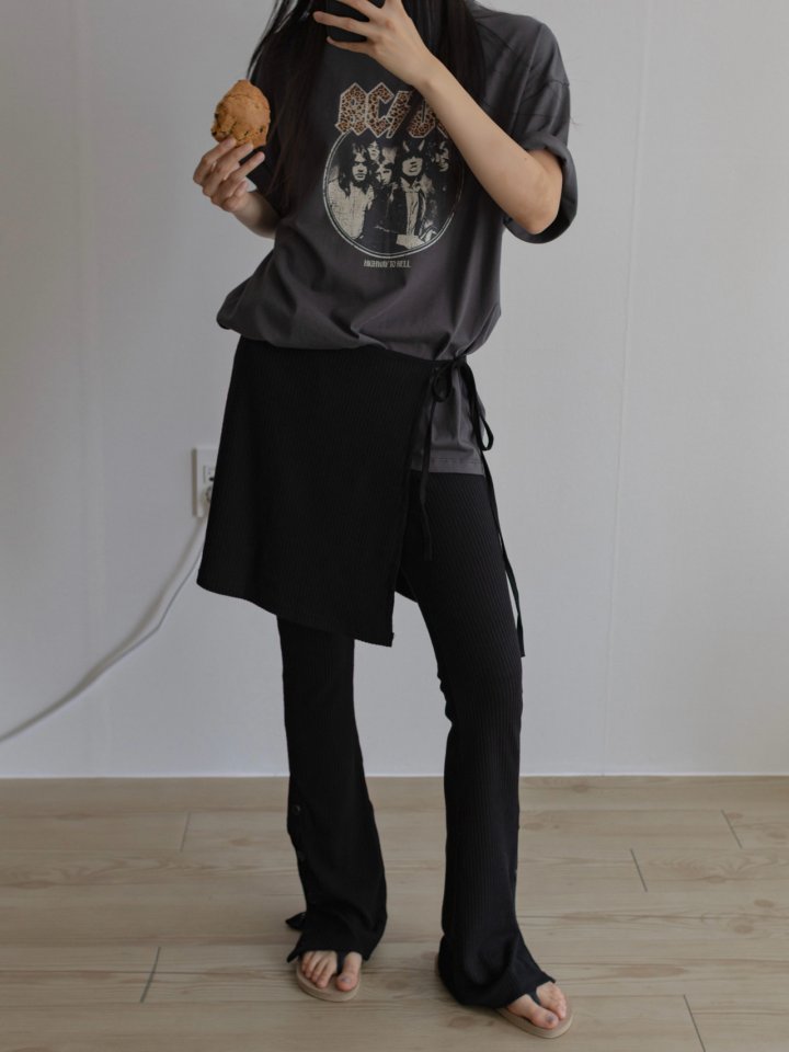 Inssense - Korean Women Fashion - #womensfashion - Wrap Layered Slim Fit Rib Banding Button Flared Trousers - 6