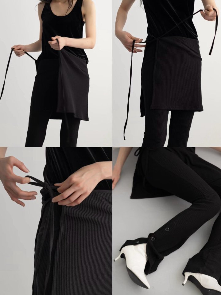 Inssense - Korean Women Fashion - #womensfashion - Wrap Layered Slim Fit Rib Banding Button Flared Trousers - 8