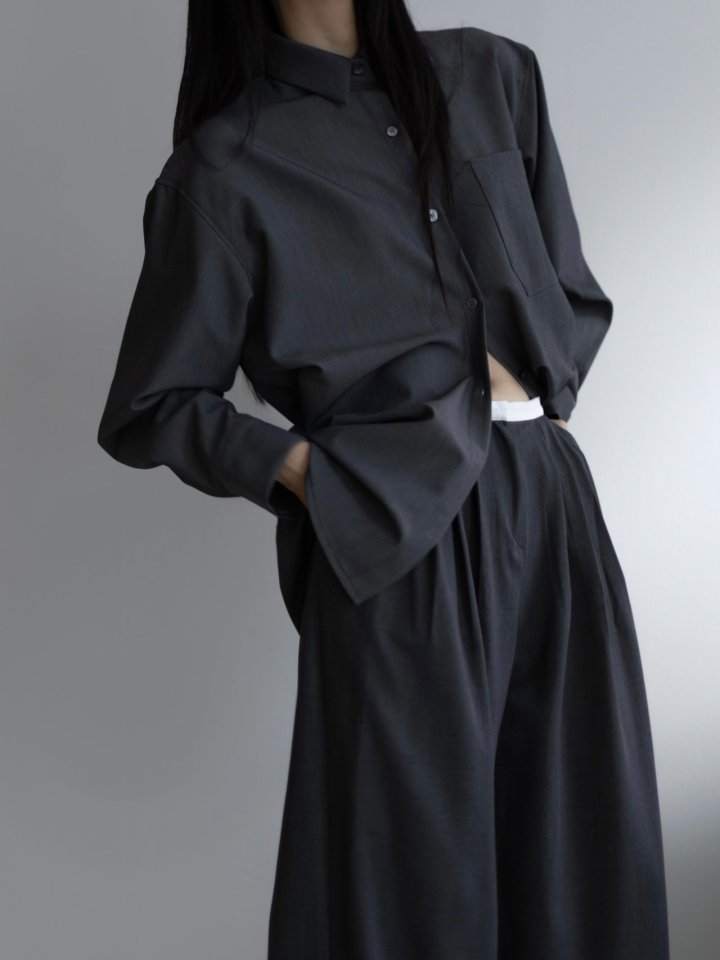 Inssense - Korean Women Fashion - #womensfashion - Slim Waist Wool Pleated Wide Trousers