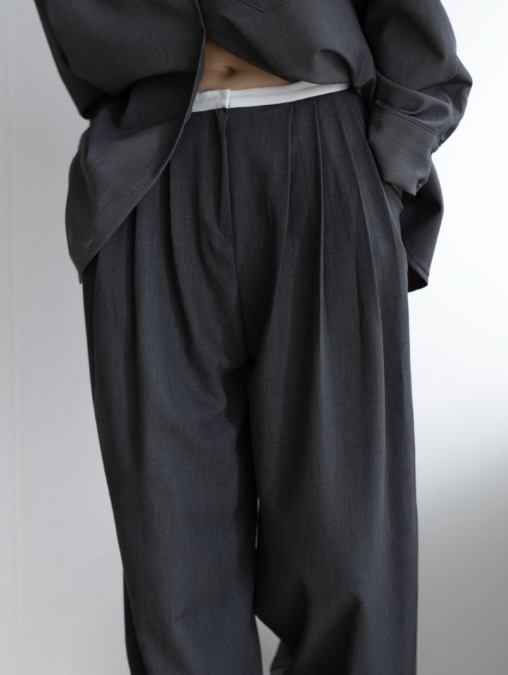 Inssense - Korean Women Fashion - #womensfashion - Slim Waist Wool Pleated Wide Trousers - 3