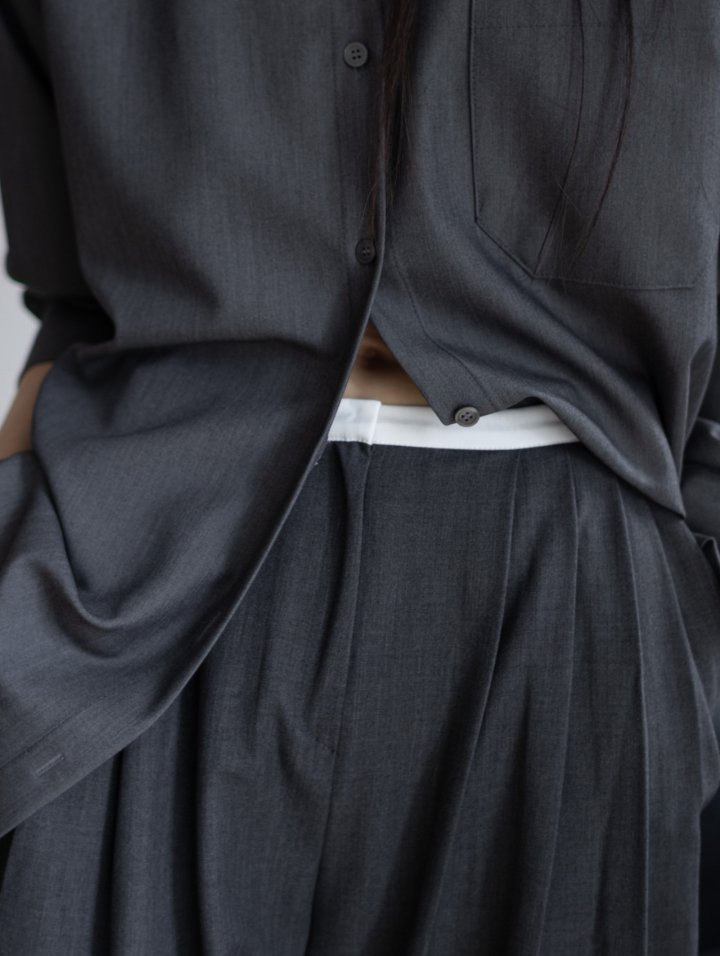 Inssense - Korean Women Fashion - #womensfashion - Slim Waist Wool Pleated Wide Trousers - 2