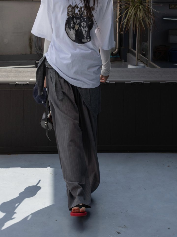 Inssense - Korean Women Fashion - #momslook - Contrast Panel Stripe Wide Pants - 4