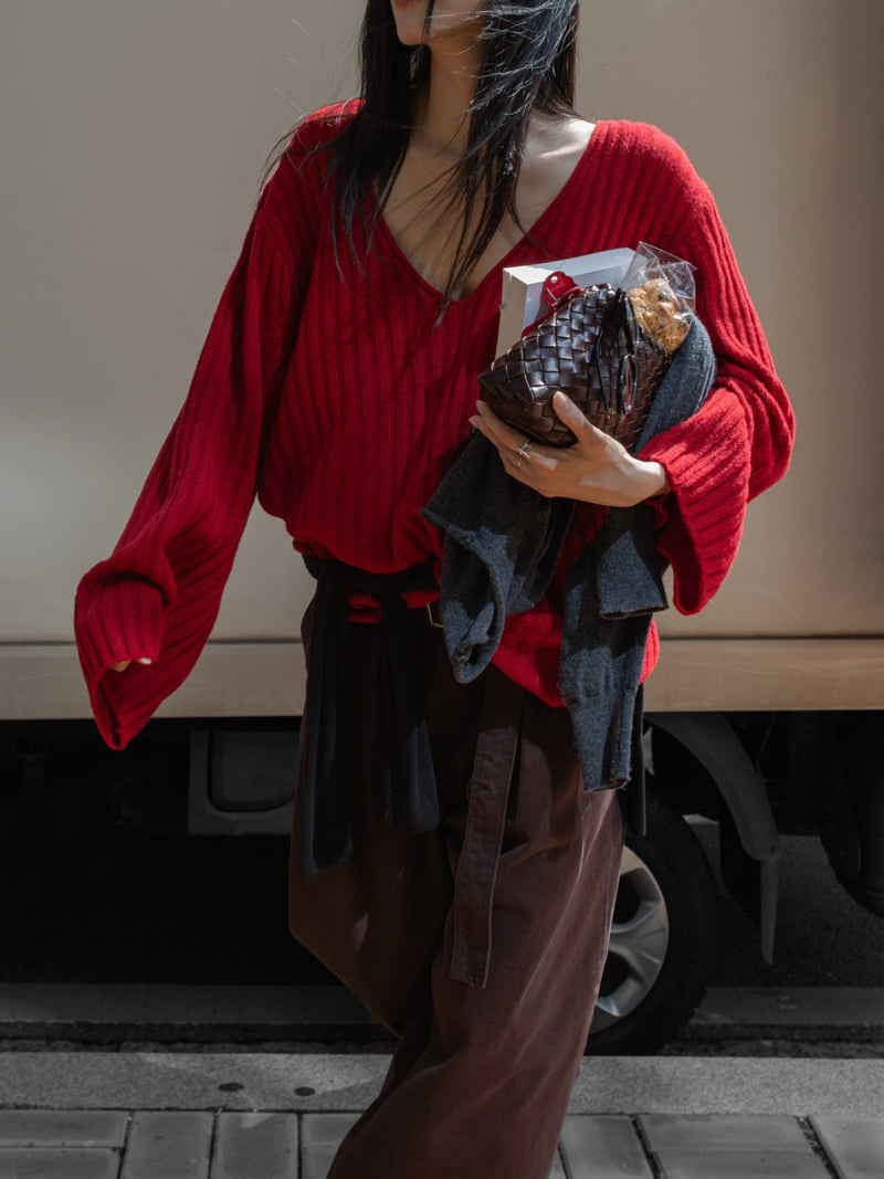 Inssense - Korean Women Fashion - #womensfashion - Oversized Merino Wool V-neck Knit